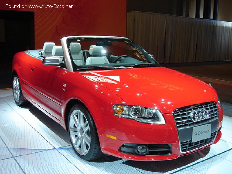 Specifications: Audi S4 Cabriolet (8E,B7) 4.2i V8 40V (344 Hp) quattro Tiptronic 2004, 2005, 2006, 2007, 2008