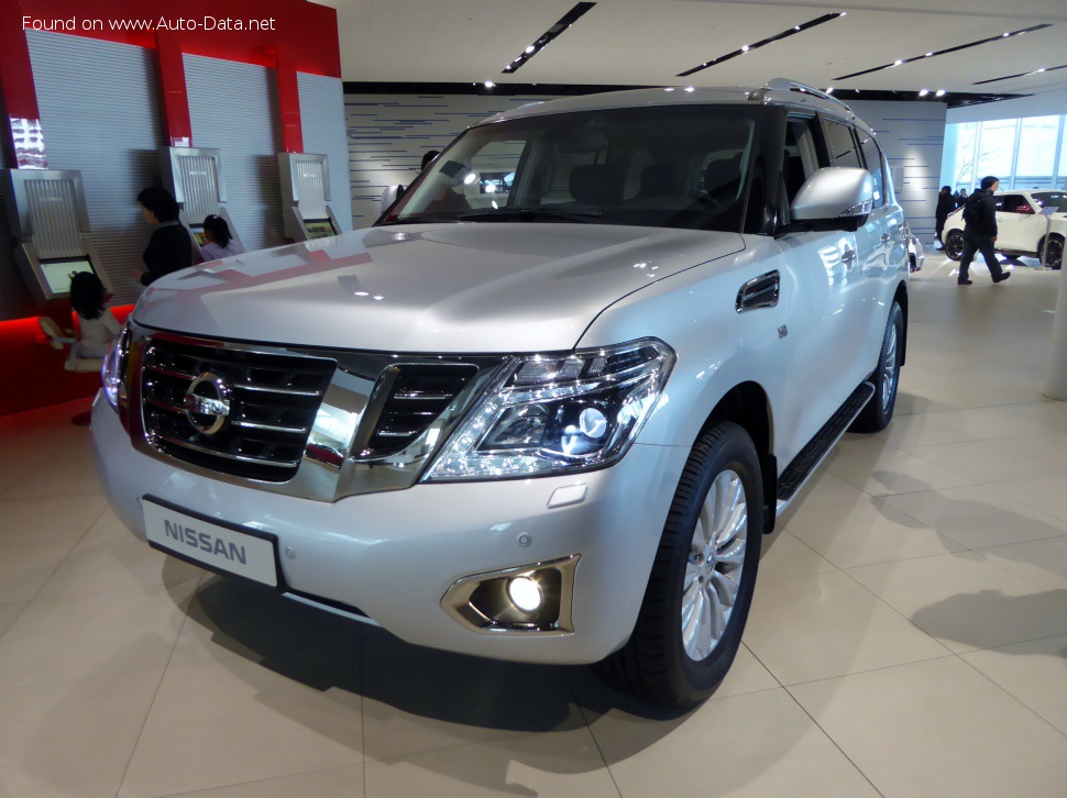 Specifications: Nissan Patrol VI (Y62, facelift 2014) 5.6 V8 (405 Hp) 4WD Automatic 2014, 2015, 2016, 2017, 2018, 2019