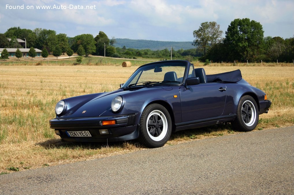 Specifications: Porsche 911 Cabriolet (G) 3.2 Carrera CAT (218 Hp) 1986, 1987, 1988, 1989